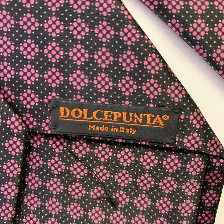 DOLCEPUNTA Pink Black Checkered Silk Tie