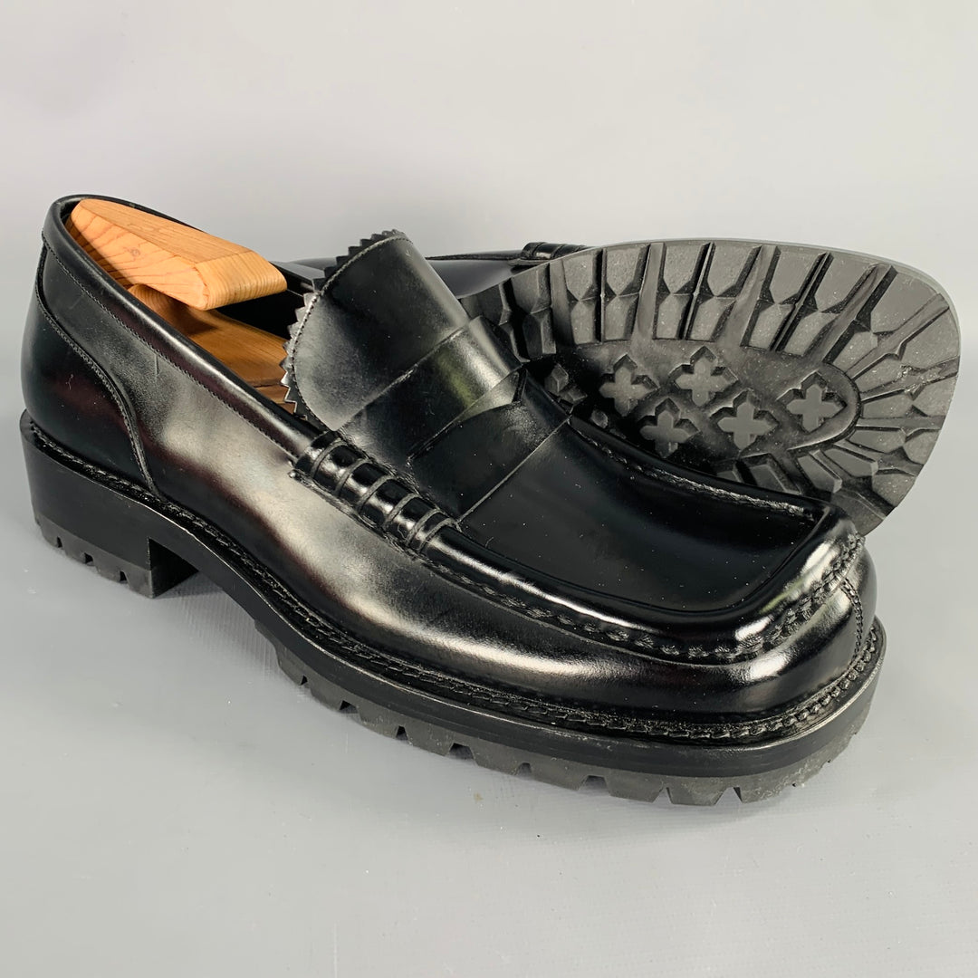 DRIES VAN NOTEN Size 9.5 Black Square Toe Penny Loafers