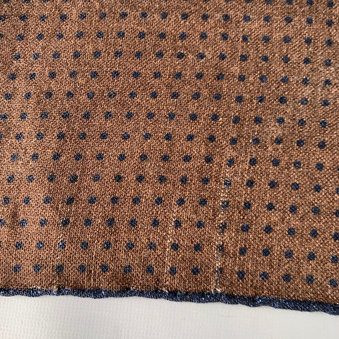BRUNELLO CUCINELLI Brown Navy Polka Dot Pocket Square