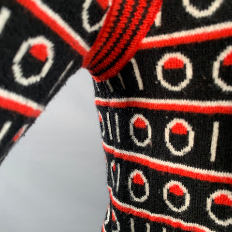 PAUL SMITH Size S Black Red White Stripe Wool Cotton Blend Crew Neck Sweater