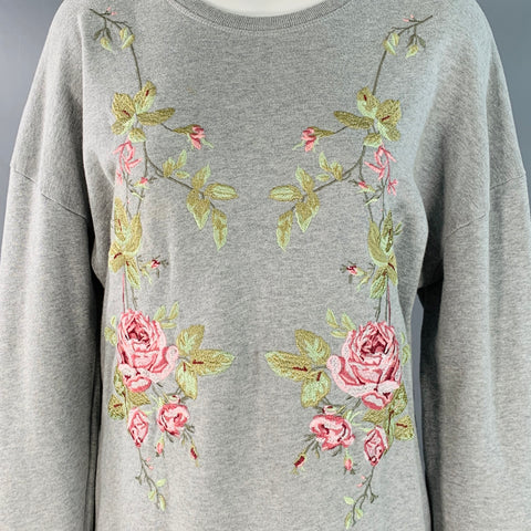 MCQ by ALEXANDER MCQUEEN Size S Grey Pink Green Cotton Embroidered Shift Sweatshirt Dress