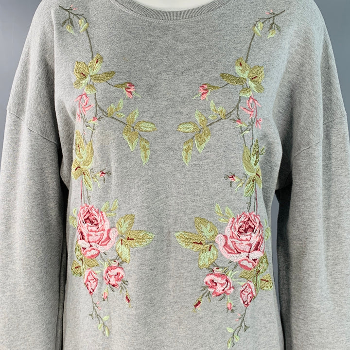 MCQ by ALEXANDER MCQUEEN Size S Grey Pink Green Cotton Embroidered Shift Sweatshirt Dress