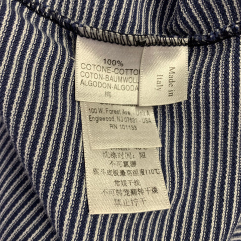 ERMENEGILDO ZEGNA Size M Navy White Stripe Cotton Long Sleeve Polo