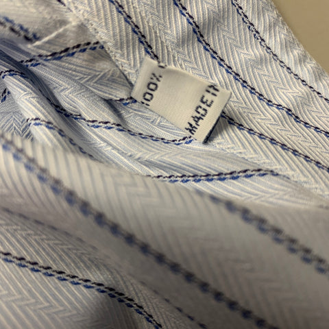 BRIONI Size XL Blue Navy Stripe Cotton Button Up Long Sleeve Shirt
