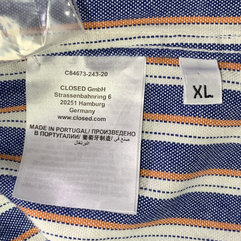 CLOSED Size XL Blue White Orange Stripe Cotton Two Pockets Long Sleeve Shirt
