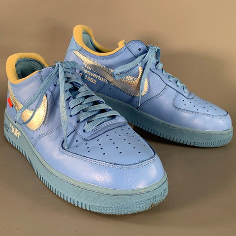 NIKE x OFF-WHITE Size 11 Air Force 1 '07 Virgil Blue Silver Logo Sneakers