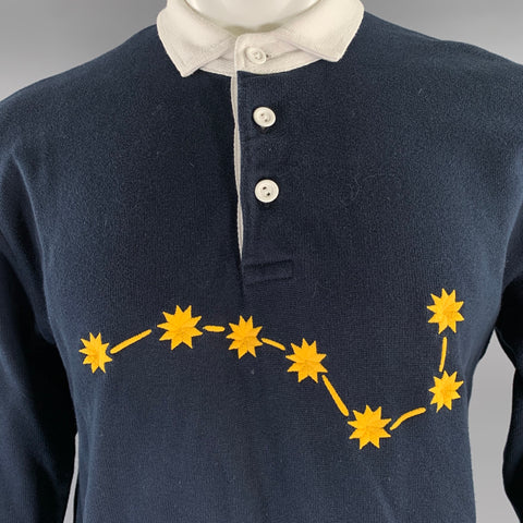 ROWING BLAZERS Size M Navy Gold Embroidery Cotton Long Sleeve Rugby Polo