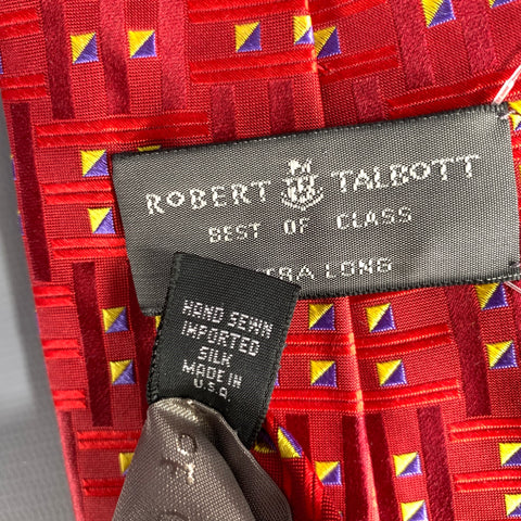 ROBERT TALBOTT Burgundy Navy yellow Geometric Silk Tie