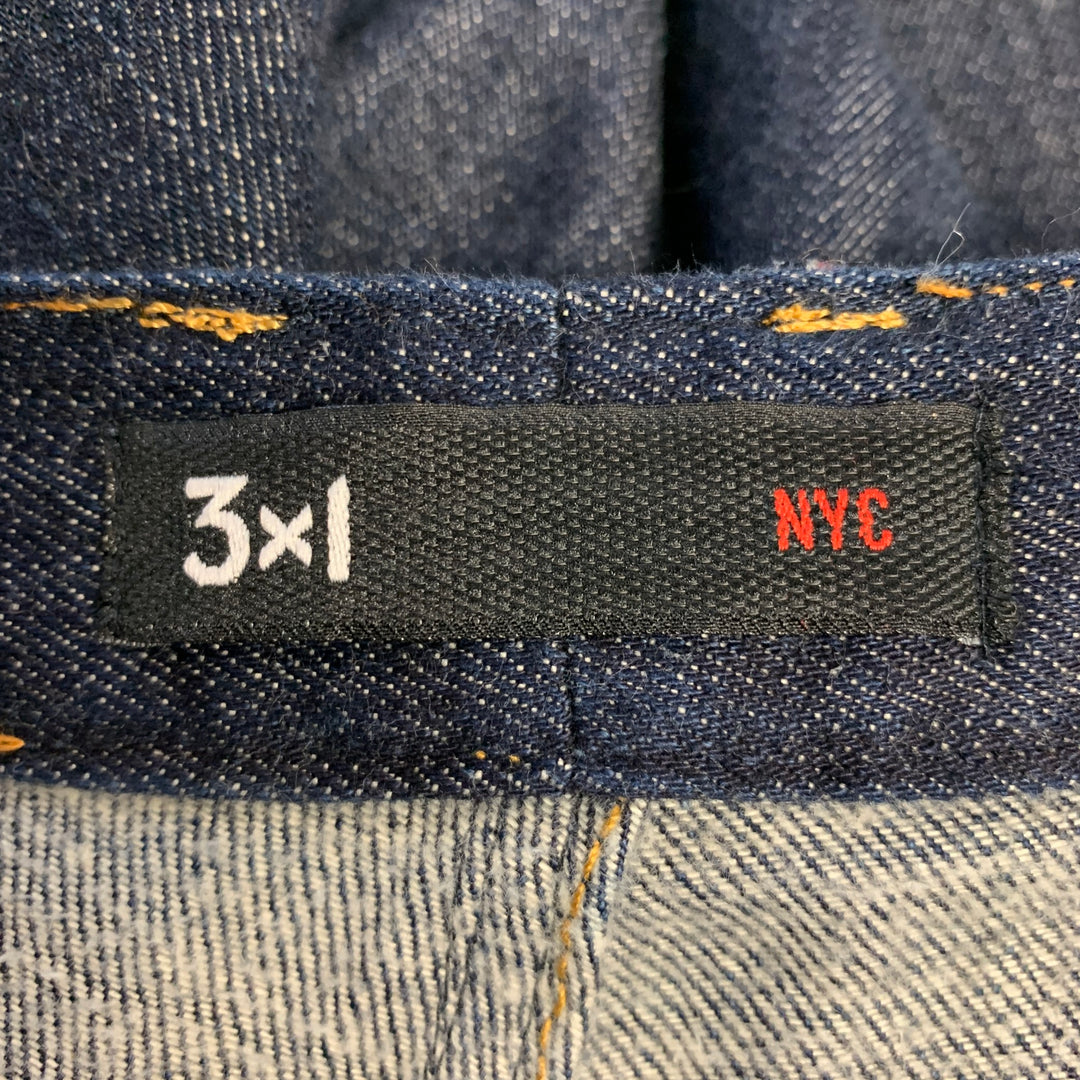 3 X 1 Size 36 Blue Indigo Cotton Selvedge Twill Contrast Stitch Button Fly Jeans