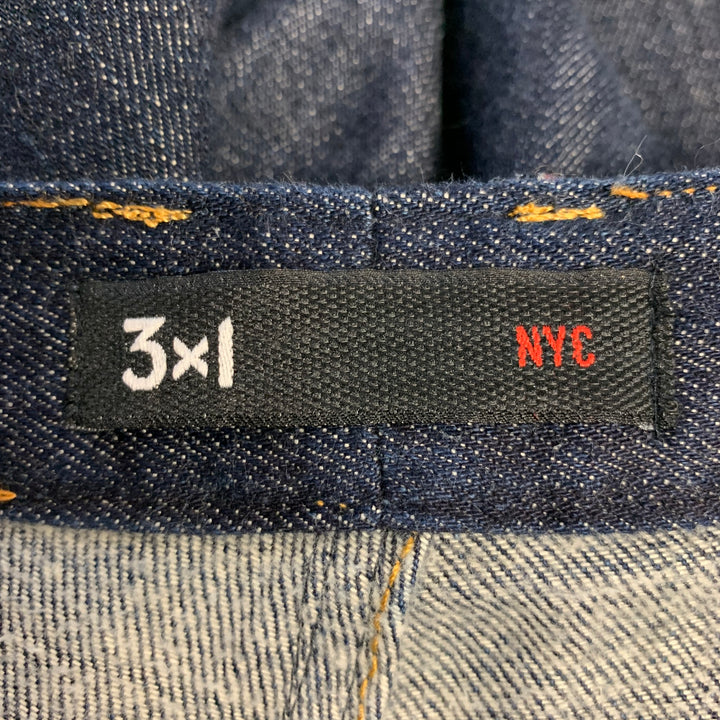 3 X 1 Size 36 Blue Indigo Cotton Selvedge Twill Contrast Stitch Button Fly Jeans