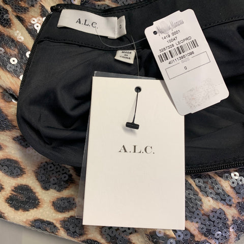 A.L.C. Taille XS Beige Marron Mélange de polyester Robe-haut léopard à sequins col montant