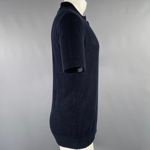 SCOTCH AND SODA Size M Navy Waffle Knit Cotton Half Placket Polo