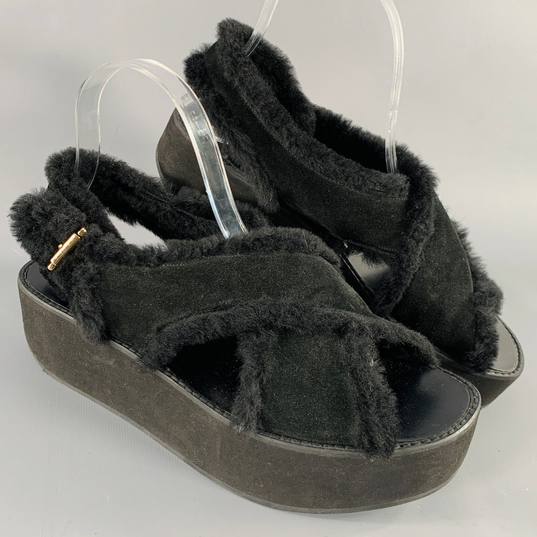 FLAMINGOS Size 9 Black Criss Crossed Platform Sandals