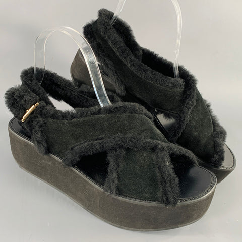 FLAMINGOS Size 9 Black Criss Crossed Platform Sandals