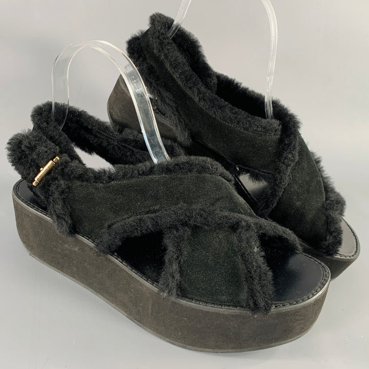 FLAMINGOS Size 9 Black Criss Crossed Platform Sandals