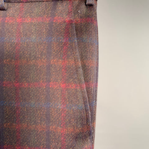 COMME des GARCONS HOMME DEUX Size M Brown Navy Red Plaid Polyester Tapered Dress Pants