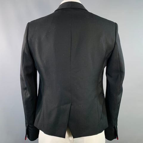 HAIDER ACKERMANN Size 42 Black Red Wool Shawl Collar Sport Coat