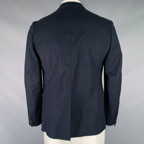 DRIES VAN NOTEN Size 46 SS15 Navy Woven Cotton Notch Lapel Sport Coat