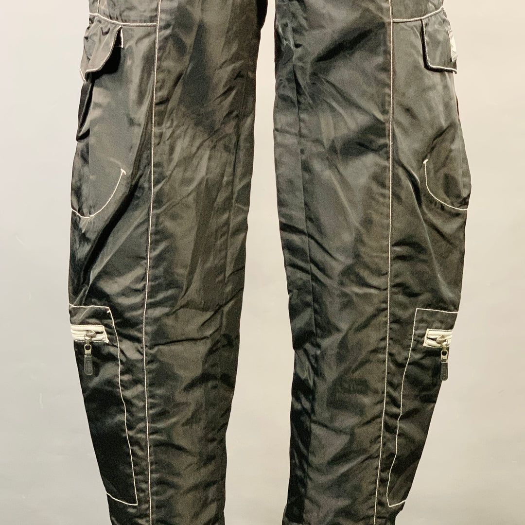 MARITHE+FRANCOIS GIRBAUD Size 28 Black White Nylon Contrast Stitch Cargo Casual Pants