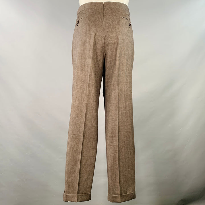 RALPH LAUREN Size 38 Regular Brown Black Nailhead Wool Double Breasted Suit