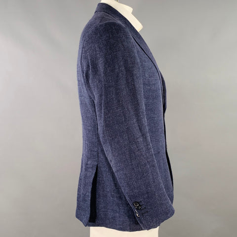 MASSIMO DUTTI Size 42 Blue Woven Linen Wool Single Breasted Sport Coat