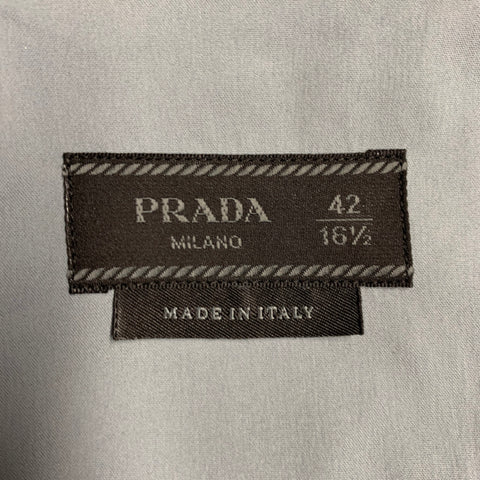 PRADA Size 42 Blue Cotton Blend Spread Collar Long Sleeve Shirt