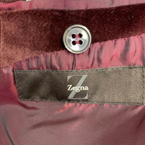 ERMENEGILDO ZEGNA Size 40 Burgundy Velvet Cotton Sport Coat