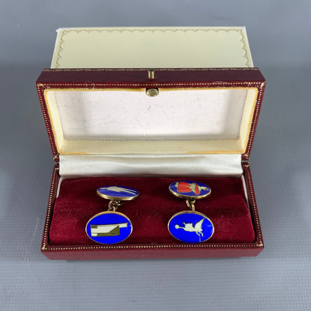 DEAKIN & FRANCIS Gold Blue Sterling Silver Cuff Links