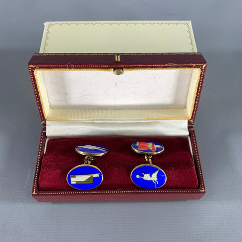 DEAKIN & FRANCIS Gold Blue Sterling Silver Cuff Links