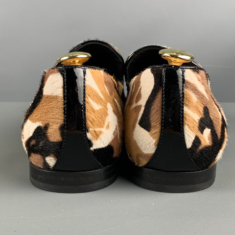 JIMMY CHOO Size 9 Brown Black & White Animal Print Leather Slip On Loafers