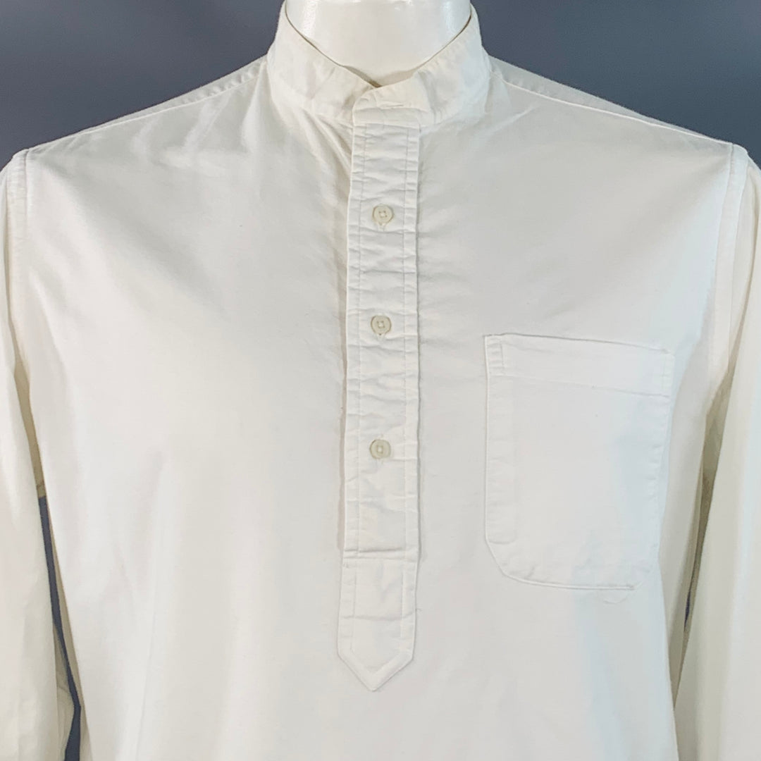 ASHLAND SHIRT & PAJAMA CO. Size L White Cotton Half Placket One Pocket Long Sleeve Shirt