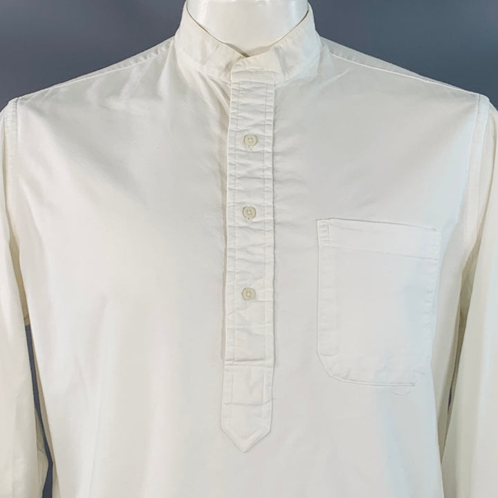 ASHLAND SHIRT & PAJAMA CO. Size L White Cotton Half Placket One Pocket Long Sleeve Shirt