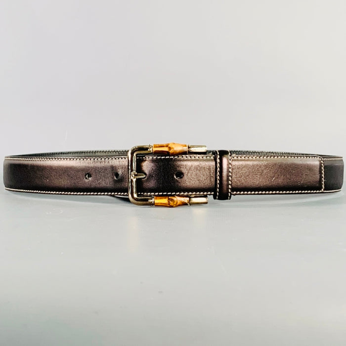GUCCI Size 36 Black Natural Leather Bamboo Buckle Belt