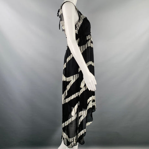 MARC JACOBS Size 2 Black Silver Silk Blend Jacquard Sleeveless Dress