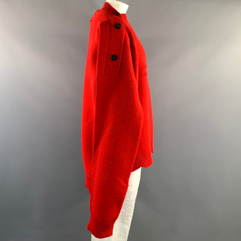 RAF SIMONS SS2017 Size One Size Red Knitted Wool Side Buttons Sweater