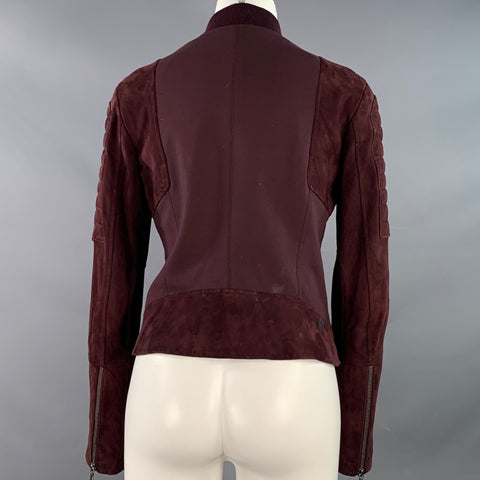 THEORY Size M Burgundy Viscose Blend Lambskin Zip Up Jacket