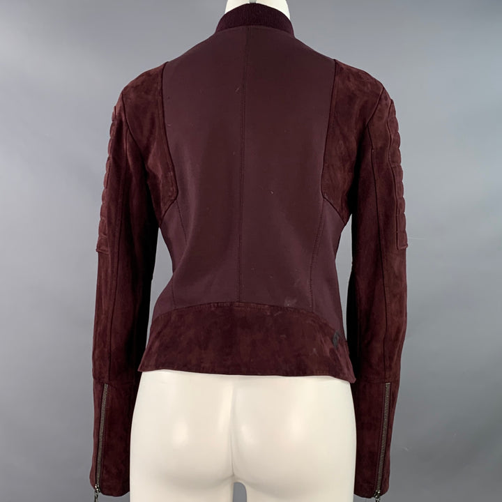 THEORY Size M Burgundy Viscose Blend Lambskin Zip Up Jacket