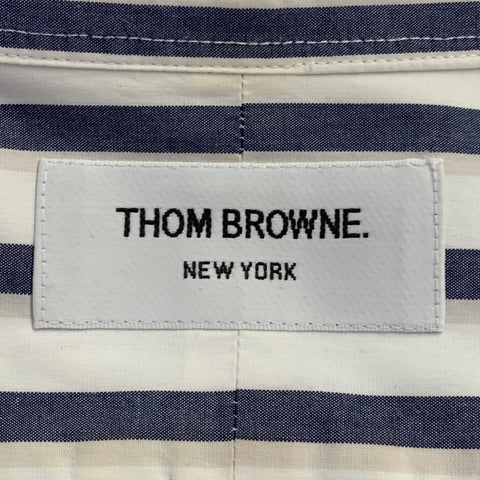 THOM BROWNE Size S White Navy Stripe Cotton One pocket Long Sleeve Shirt