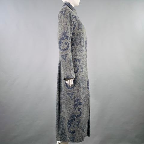 RALPH LAUREN Size M Grey Blue Wool Paisley Hidden Buttons Coat