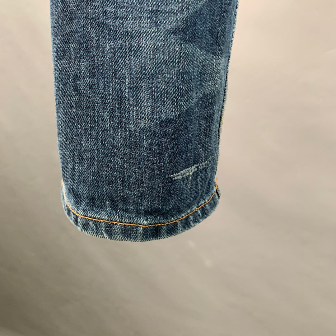 LANVIN Size 34 Blue Twill Cotton Straight Contrast Stitch Zip Fly Jeans