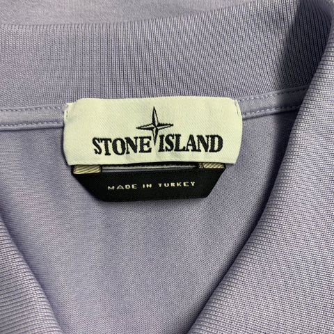STONE ISLAND Size L Purple Cotton Logo Half Placket Polo