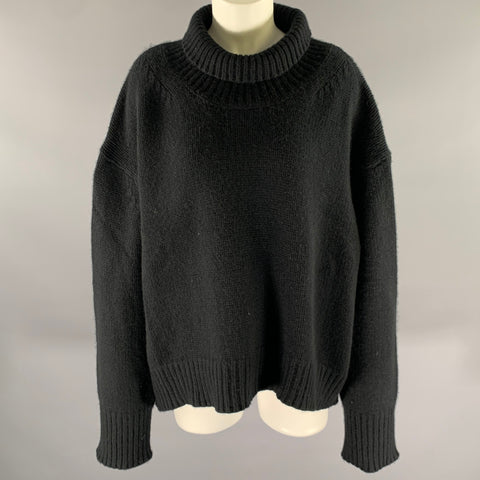 SABLYN Size L Black Cashmere Polyester Turtleneck Sweater