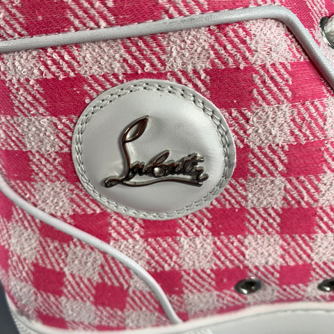 CHRISTIAN LOUBOUTIN Size 9 Pink White Checkered Fabric High Top Sneakers