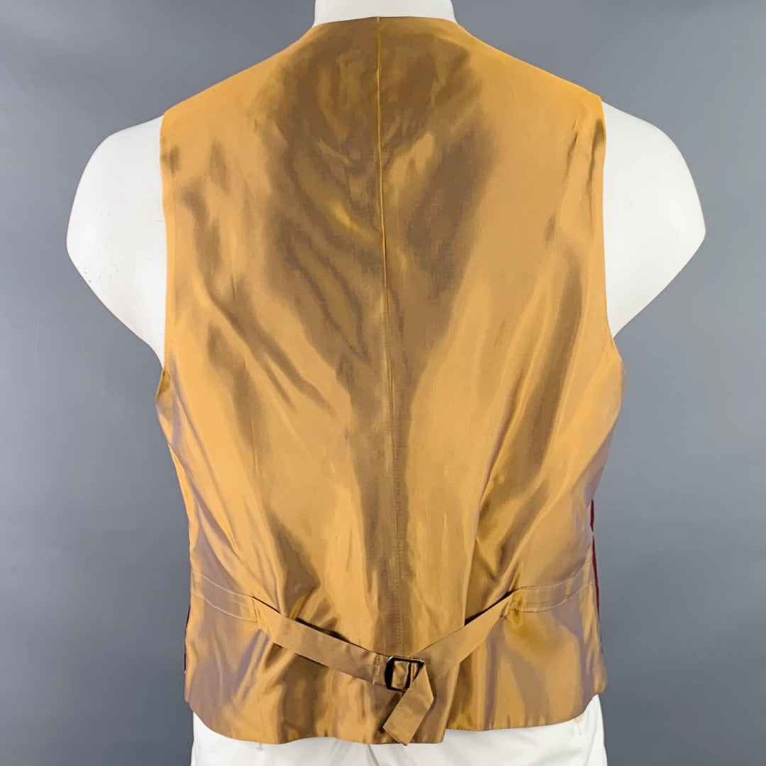 FAVOURBROOK Size 44 Burgundy Gold Embroidered Bees Silk Classic V-Neck Vest