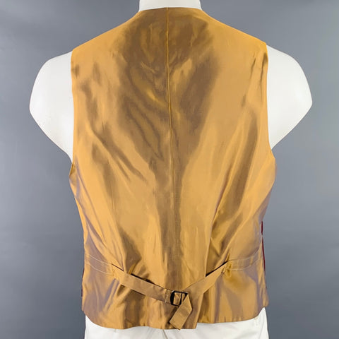 FAVOURBROOK Size 44 Burgundy Gold Embroidered Bees Silk Classic V-Neck Vest