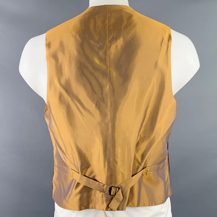 FAVOURBROOK Size 44 Burgundy Gold Embroidered Bees Silk Classic V-Neck Vest