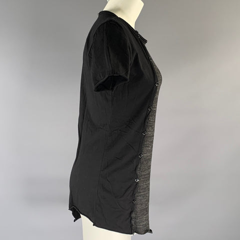 NO BRAND Size S Black Grey Cotton Distressed Short Sleeve Shirt