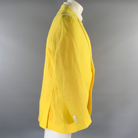 KLEIN EPSTEIN & PARKER Chest Size M Yellow Solid Linen Notch Lapel Coat
