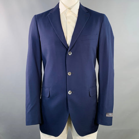 O'CONNELL'S Size 42 Long Navy Wool Notch Lapel Sport Coat