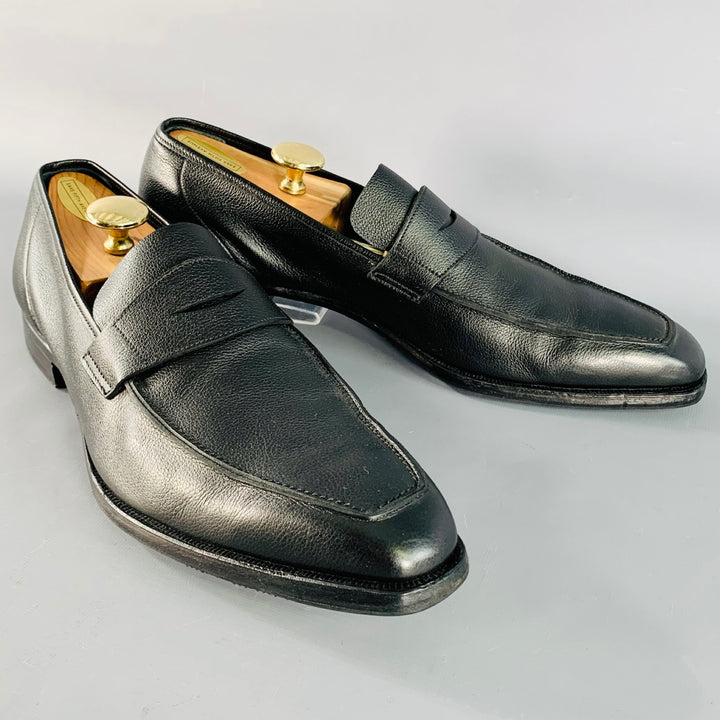 GEORGE CLEVERLEY Size 12 Black Pebble Grain Leather Penny Loafers
